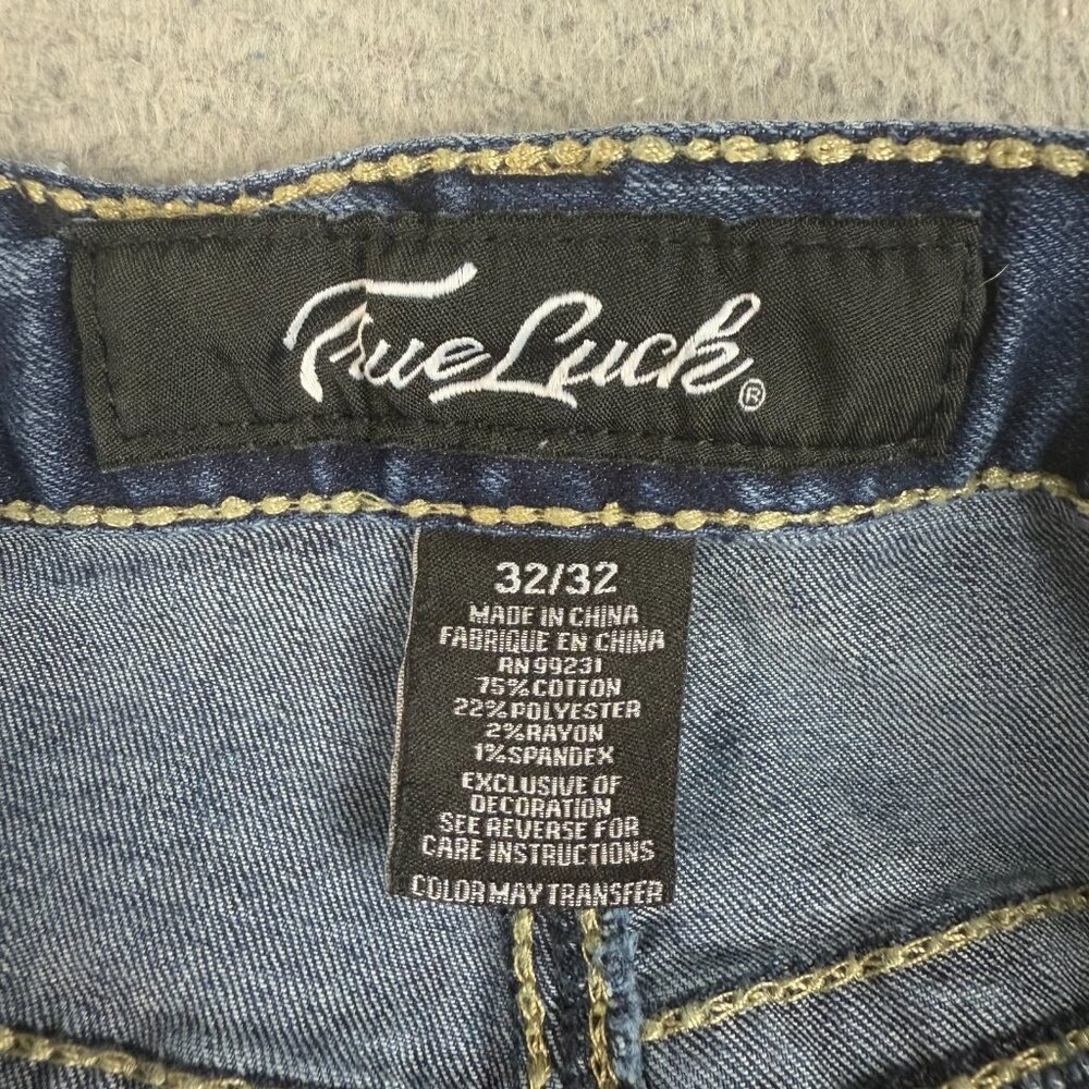 True Luck Jeans Mens 32x32 Slim Straight Leg Western Cowboy Faded Embroidered - Picture 4 of 6